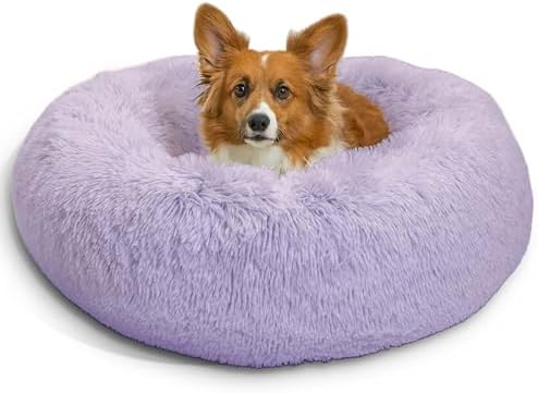 Best Friends by Sheri The Original Calming Donut Dog Bed for Medium Dogs up to 45 lbs, Shag Faux Fur, Lavender, 30" x 30"