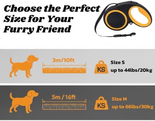 10-16FT,66LBS,Highly Reflective Retractable Dog Leash, M-Black