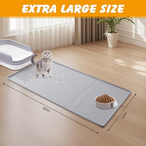 Large Cat Litter Mat 40x22 in, Waterproof Silicone, Gray