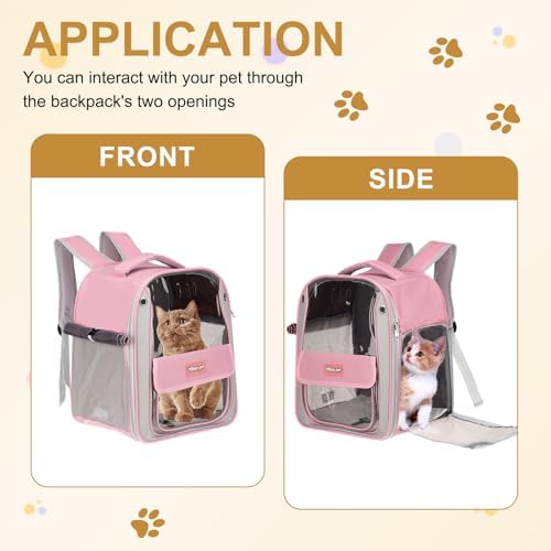 Pet Backpack Carrier, Portable and Ventilated, Oxford Cloth, Dogs Cats and Small Animals Travel Bag 13", (Pink, 1 Pcs), Intended for Hiking/Camping/Traveling