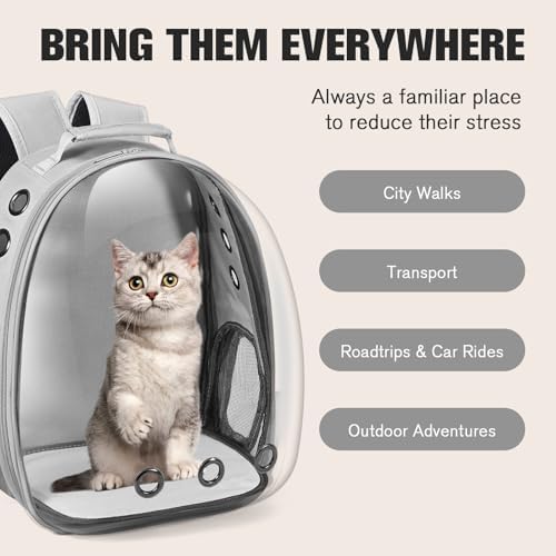 Cat Carrier Backpack, Pet Carrier Backpack Front Pack for Small Medium Cat Puppy Dog Carrier Backpack Bag Space Capsule, Airline-Approved Pet Carrier for Travel Hiking Walking Camping (Grey)