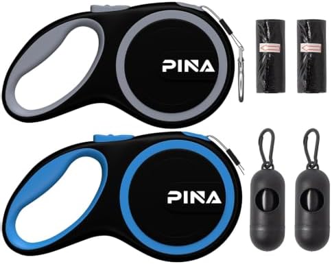 PINA Retractable Dog Leash, 26ft Dog Leash for Small Medium Large Dogs Up to 110lbs, 360° Tangle-Free Strong Reflective Nylon Tape, with Anti-Slip Handle, One-Handed Brake, Lock - 2PACK