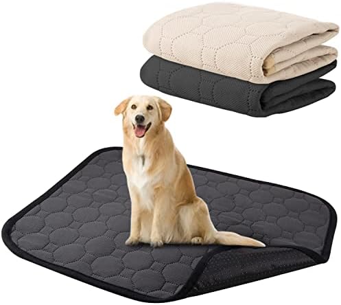 2 Pack 26" x 20" Washable Dog Pee Pads, kiwitatá Non Slip Absorbing Guinea Pig Bedding Pee Pads, Reusable Pet Training Pads for Whelping Box, Housebreaking, Crate, Kennel (Beige/Gray) (Large)