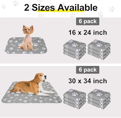 BEAUTYZOO 6 Pack Washable Pee Pads for Dogs, Reusable Puppy Pads for Potty Training, Waterproof Super Absorbent Whelping Pads Mats Non Slip Against Urine for Small Medium Dogs Cats, 30" x 34"