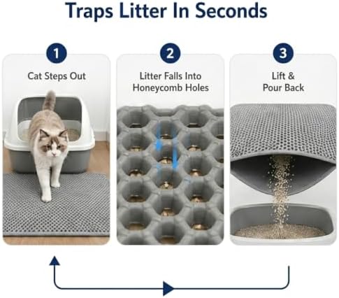 Cat Litter Mat, Honeycomb Litter Trapping Mat, 23.6"x17.7" Grey