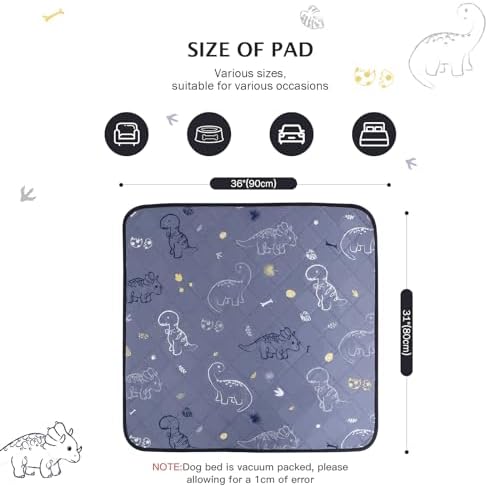 IEUUMLER Washable Pee Pads for Dogs, 2 Pack Non-Slip & Waterproof Whelping Pad, Reusable Puppy Potty Training With Fast Absorbent for Playpen EU007 (Gray Dinosaur, 31"X36"-2pcs)