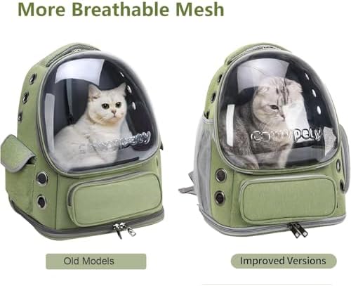 Cawypety Cat Backpack Carrier, Breathable Cat Carrier Large Space Bubble Pet Backpack for Kitty Small Dog up to 15lbs, Transparent & Foldable Pet Carrier for Travel Hiking