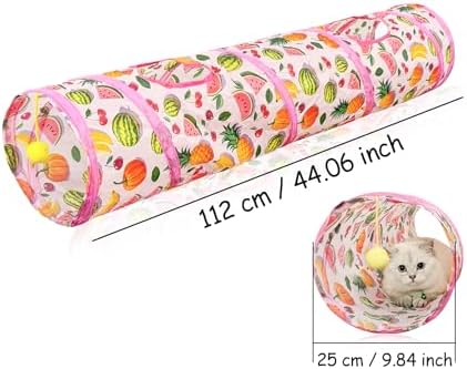 Andiker Cat Tunnel for Indoor Cats, 45" Long Rainbow Collapsible Kitten Tube with a Fun Ball and 2 Holes Cat Play Tunnel, Rabbit Tunnel for Kittens Exercising Hiding Training and Running (Pink)