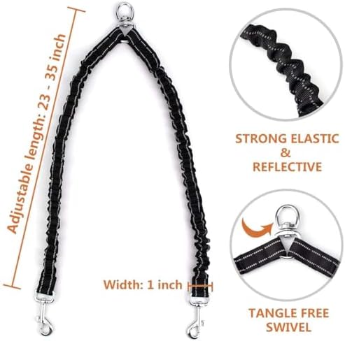 Double Dog Leash for Walking 2 Small Dogs (Up to 33 Lbs Each), Dual Retractable 9.8ft Extendable Strong Nylon Tape Pet Leash with Poop Bags, One-Handed Brake, Pause, Lock (Black)