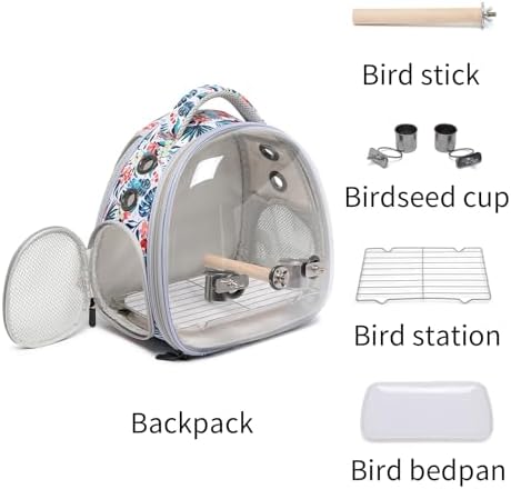Portable Travel pet Backpack Carrier Hamster Bag Guinea Pig Bird Small Dog cat Turtle Carrier Rabbit Cage Squirrel Bearded Dragon Breathable Hangbag (Hua+Accessories)