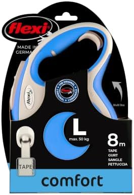 Flexi New Comfort Tape Grey & Blue Large 8m Retractable Dog Leash/Lead for Dogs up to 50kgs/110lbs