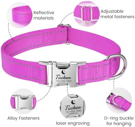 Silent Dog Collar Personalized with Name Phone Number Laser Engraved