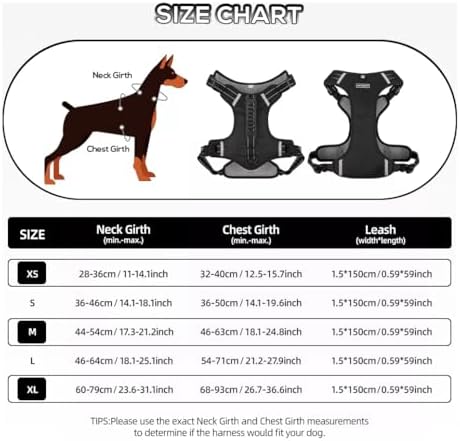 Dog Harness No Pull Adjustable Reflective,for Medium and Large Small Dog with Leash 59.06in (Black, L)