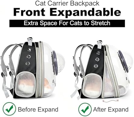 Front Extension Cat Backpack Carrier, Pet Travel Backpack for Kitten and Small Dogs, Clear Bubble Window Space Capsule Astronaut Liked Portable Vet Visit Book Bag Airline Approved