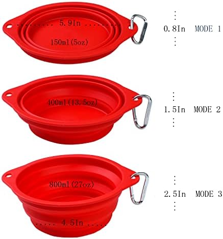 Collapsible Silicone Dog Bowl with Carabiner, 3 Sizes 5-27oz, Portable Pet Outdoor,Travel Bowl,(Black and Red)