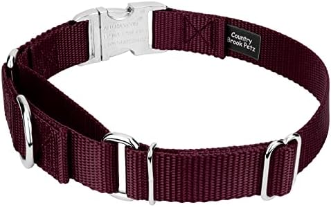 Country Brook Petz - Martingale Dog Collar - Heavy Duty Nylon Adjustable Martingale Dog Collar with Metal Buckle for Small Medium Large Breeds - 30+ Color Options (5/8 Inch, Extra Small, Burgundy)