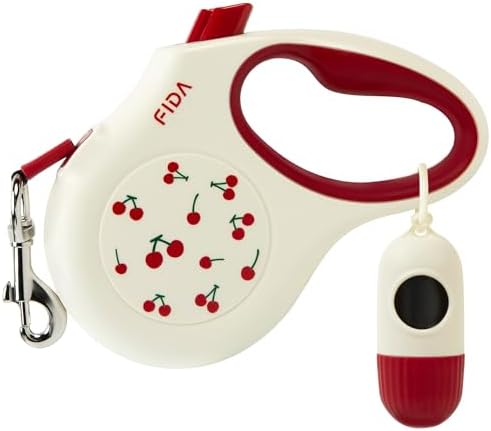 Fida Retractable Dog Leash with Dispenser and Poop Bags, 16 ft, Cherry