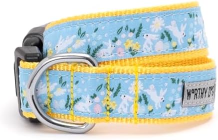 THE WORTHY DOG Summer Print, Adjustable Dog Collar,Medium Dogs, Bunnies