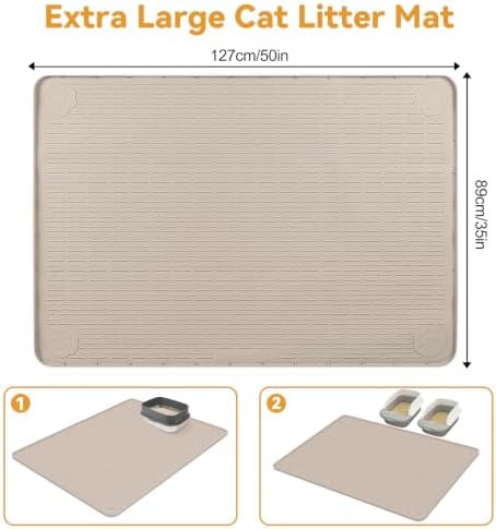 Silicone Cat Litter Mat 50"x35" Cat Mat for Litter Box, Khaki