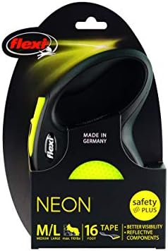 FLEXI® Neon Tape Retractable Dog Leash, Large, 16 ft - Neon Yellow/Black