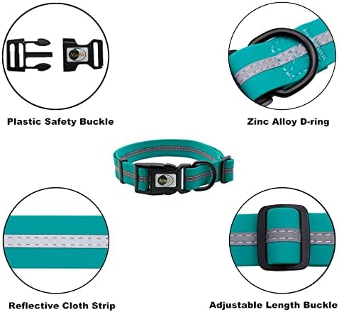 Nimble Reflective Waterproof Dog Collar Adjustable Odor Resistant Easy Clean Pet Collar for Small Medium Large Dogs Night Walking Outdoor Rainy Use (Small (9.45”-14.17”inches), Emerald Green)