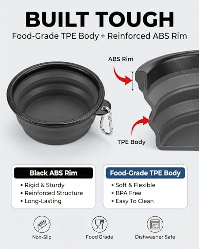 Rest-Eazzzy Collapsible Dog Bowls, 2 Pack Sturdy Portable Dog Water Bowls
