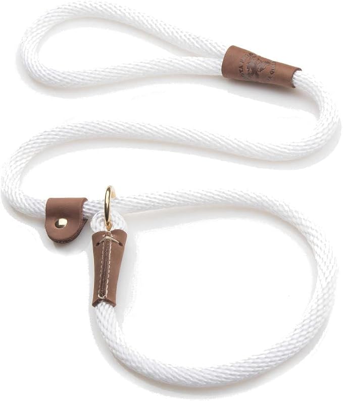 Mendota Pet Slip Leash - Dog Lead and Collar Combo - Made in The USA - White, 1/2 in x 6 ft - for Large Breeds