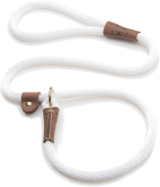 Mendota Pet Slip Leash - Dog Lead and Collar Combo - Made in The USA - White, 1/2 in x 6 ft - for Large Breeds