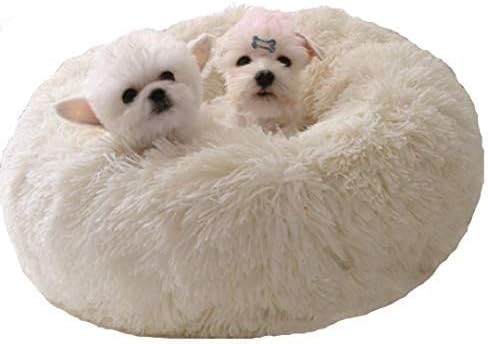 Modern Soft Plush Round Pet Bed for Cats or Small Dogs, Mini Medium Sized Dog Cat Bed Self Warming Autumn Winter Indoor Snooze Sleeping Cozy Kitty Teddy Kennel (24'' D x 8'' H, White)