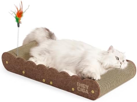 EHEYCIGA 26'' Large Cardboard Cat Scratcher Bed with 2 Cat Teaser Toy