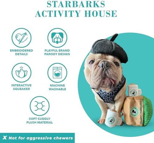 Haute Diggity Dog Starbarks Coffee House Puzzle + 2 Plush Squeaky Dog Toys