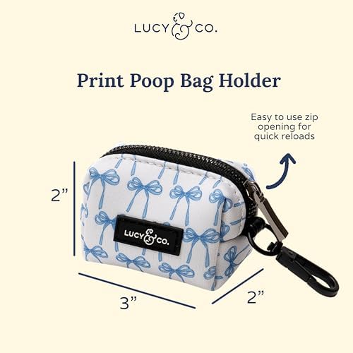 Lucy & Co. Bowwow Wow! Dog Poop Bag Holder and Dispenser, Clips to Leash, Water-Repellent Neoprene, Includes Refill Roll