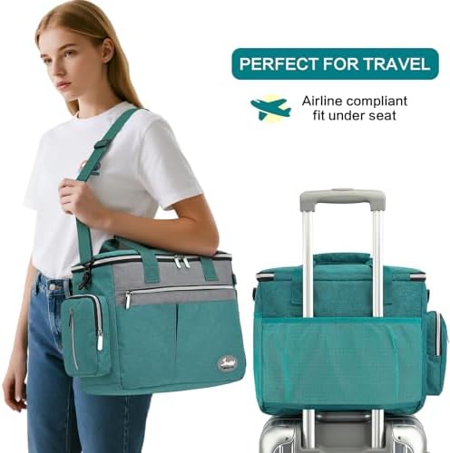 Dog Travel Bag for Pet Kit for Supplies with 2 Food Storage Containers 2 Collapsible Bowls 1 Feeding Mat 1 Dog Treat Pouch 7-Piece Set Perfect Road Trips Camping Weekend (Teal)