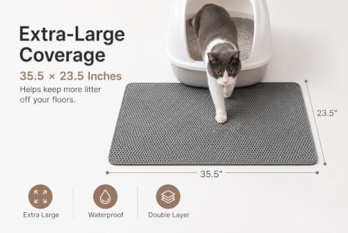 Paw Ballet Cat Litter Mat, Double-Layer Honeycomb Litter Trapping Mat, Waterproof & Non-Slip EVA Cat Litter Box Mat, Extra Large 35.5 × 23.5 Inches