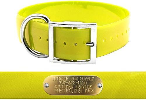 Heavy Duty Waterproof D-Ring 1.5" Dog Collar w Custom Nametag, Yellow