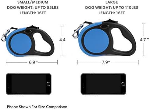 Retractable Dog Leash, one-Handed Multi-Function Lock and Detachable bite Expander, 360° Non-tangling, Heavy-Duty Retractable Dog Leash;16 ft Strong Nylon Belt/Ribbon;One-Handed Brake, Pause, Lock