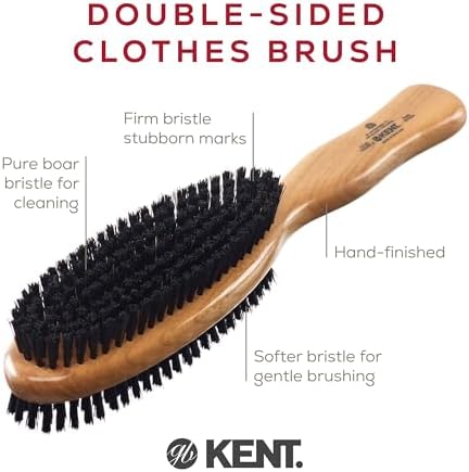 Kent CC20 Double Sided Cherrywood Clothes Brush and Lint Remover, Firm Side for Dust and Dirt, Soft Side for Gentle Brushing for Keeping Fabrics Free from Fibres, Fluff and Pet Hair, Made in England