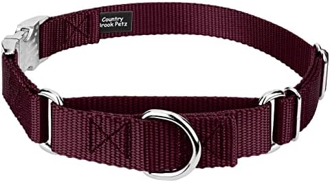 Country Brook Petz - Martingale Dog Collar - Heavy Duty Nylon Adjustable Martingale Dog Collar with Metal Buckle for Small Medium Large Breeds - 30+ Color Options (1 Inch, Extra Large, Burgundy)