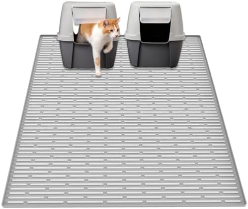Ultibe 40"x30"(100cmx75cm) Extra Large Silicone Cat Litter Mat, XXL Litter Trapping Mat for Under Litter Box, Non-Slip Waterproof Kitty Litter Catcher, Easy to Clean Mat for Cats, Gray White