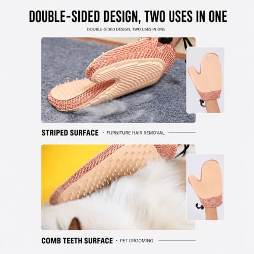 Pet Hair Removal Glove, Double-Sided Grooming Glove for Cats/Dogs/Fabric