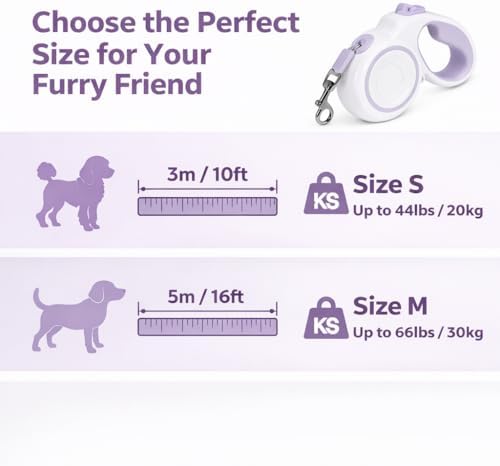 10-16FT,66LBS,Highly Reflective Retractable Dog Leash,S-Purple