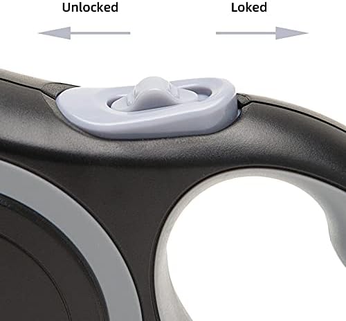 PINA Retractable Dog Leash, 16ft Dog Leash for Small Medium Dogs Up to 44lbs, 360° Tangle-Free Strong Reflective Nylon Tape, with Anti-Slip Handle, One-Handed Brake, Lock - Black Gray
