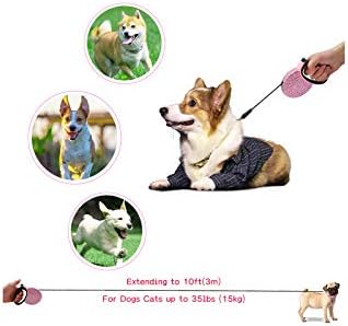 Pink Rhinestone Bling Retractable Dog Leash for Small Dogs, Pet Cat Leash