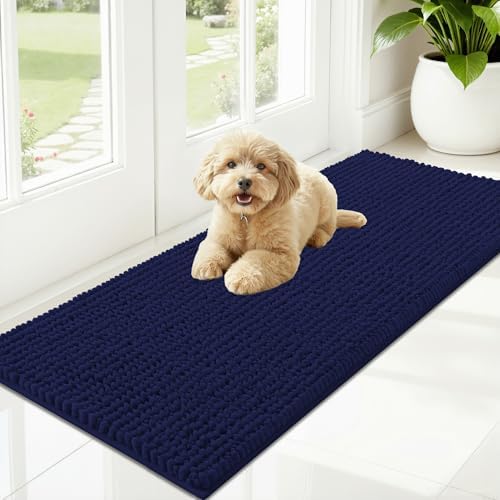 OLANLY Dog Door Mat for Muddy Paws 47x20, Extra Absorbent Chenille Mud Mat