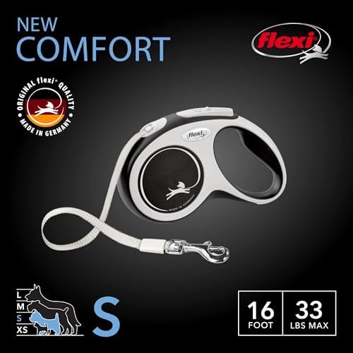FLEXI® Comfort Tape Retractable Dog Leash, Small, 16 ft - Grey/Black