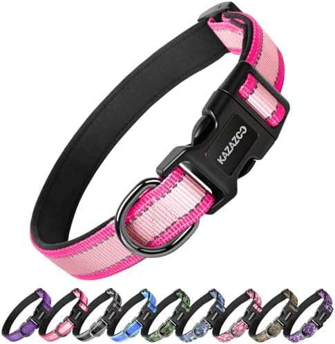 Kazazoo Small Dog Collar,Reflective Puppy Collar with Soft Padding Dog Collar No Pull,Lightweight, Nylon Collar for Puppies, Chihuahua, Yorkie & Teacup Dog 3-10 Lbs Pink-XS