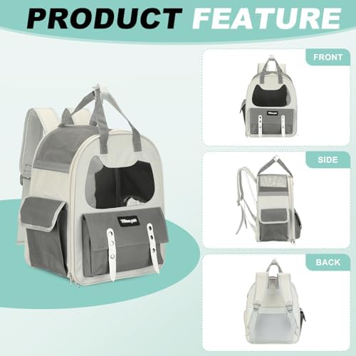 Cat Pet Backpack Carrier Gray 12"x8"x14" Travel Bag