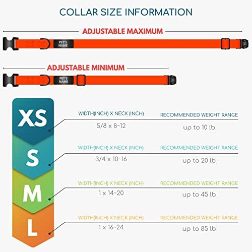 Improved - Personalized Dog Collars w/Engraved Metal ID Nameplate for Name & 3 Lines Text - Custom 20 Icons, 4 Adjustable Sizes, 10 Fonts, Dog Collar for Large Dogs, Dog ID Tag Personalized, Orange