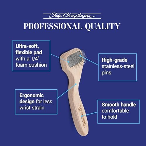 Chris Christensen Mark X Tiny Slicker Brush for Dogs, 12mm Pins, Groom Like a Pro, Handcrafted Lightweight Beechwood Ergonomic Handle, Stainless Steel Pins, A5X, XX-Small. Made in Germany.