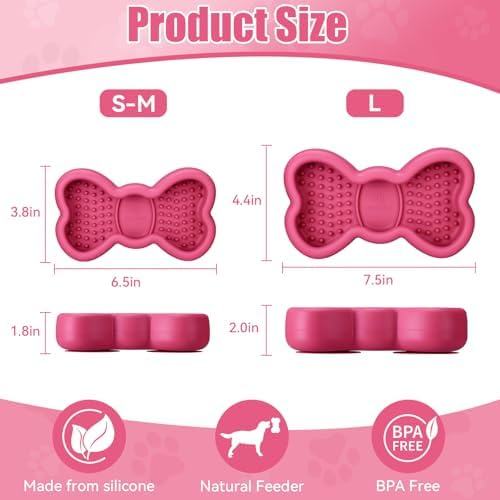 Lick Mat for Dogs, Animire Anti-Spilled Bow Tie Lick Bowls for Anxiety Relief, Silicone Slow Feeder Licking Pad with Suction Cups, Freezeable Dog Enrichment Toy for Boredom and Distraction(Rose,L)